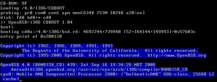 OpenBSD 4.0 booting.